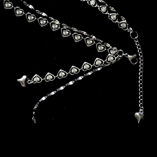 Double Mirror Heart Drop Stainless Steel Bracelet