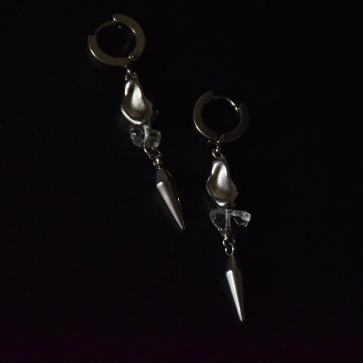 Clear Quartz Rocky Stainless Steel Earrings