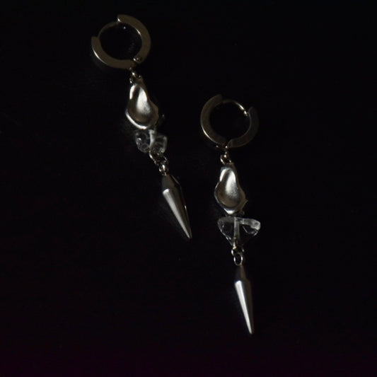 Clear Quartz Rocky Stainless Steel Earrings