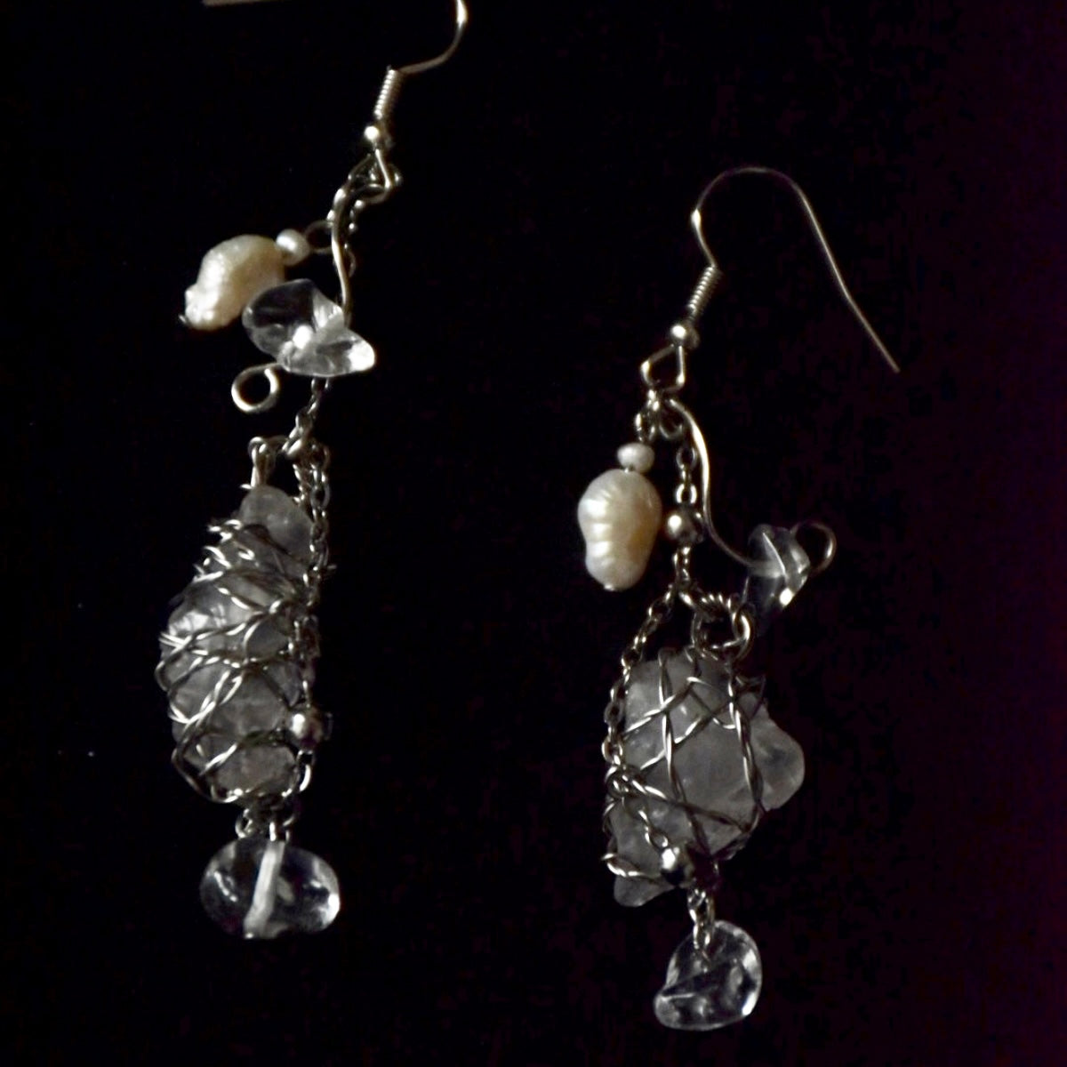 Quartz & Freshwater Peal Stainless Steel Earrings