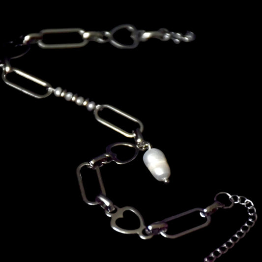 Freshwater Pearl Heart Clip Chain Stainless Steel Bracelet