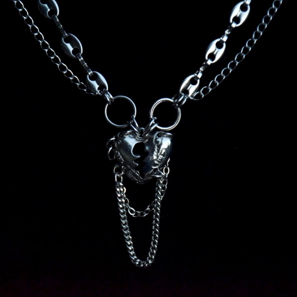 Drop Chain Broken Hearted Stainless Steel Necklace
