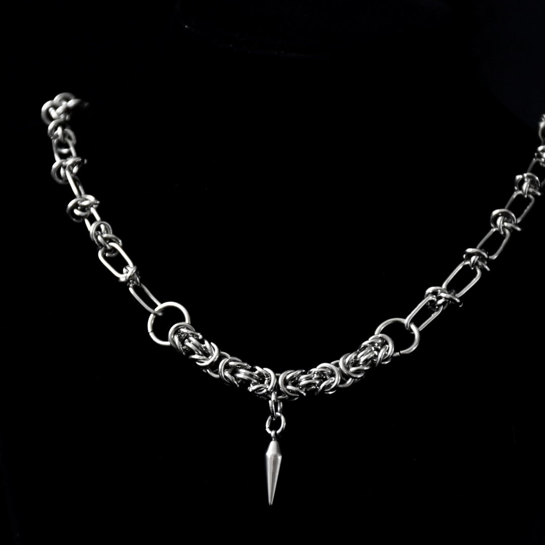 Barbed Wire & Chainmail Spike SS Necklace