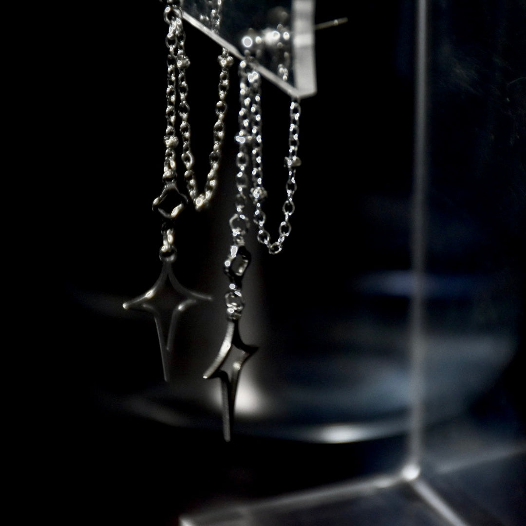 Starlit Rosary Chain Drop Stainless Steel Earrings