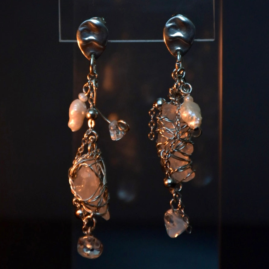 Quartz & Freshwater Pearl Stainless Steel Earrings