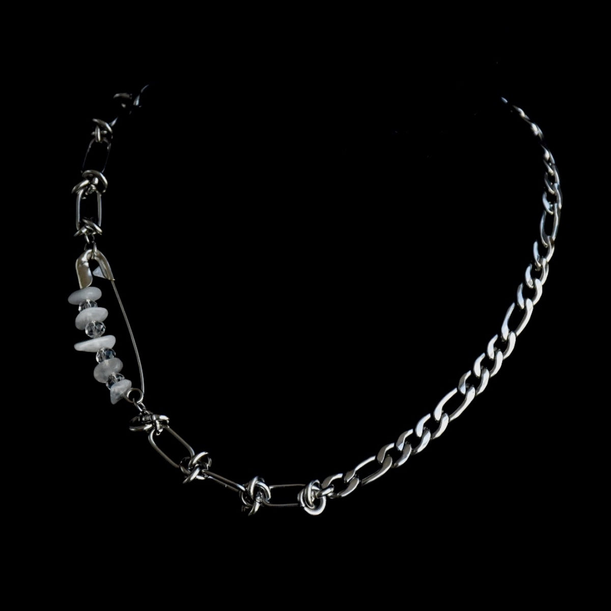 Moonstone Pin Barbed Figaro Stainless Steel Choker