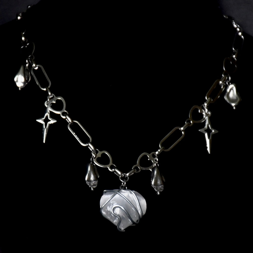 Selenite Heart Stainless Steel Choker