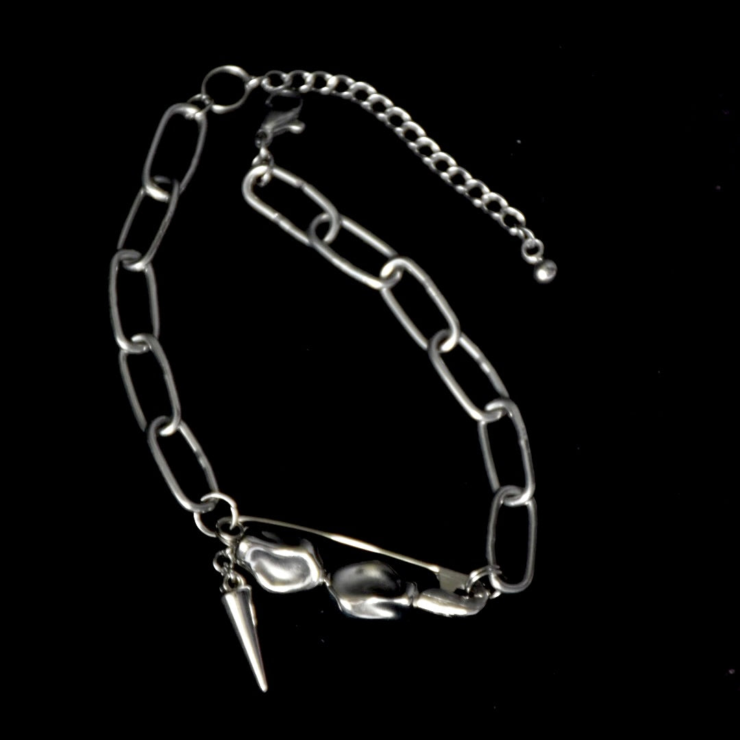 Safety Pin Stoned Stainless Steel Bracelet