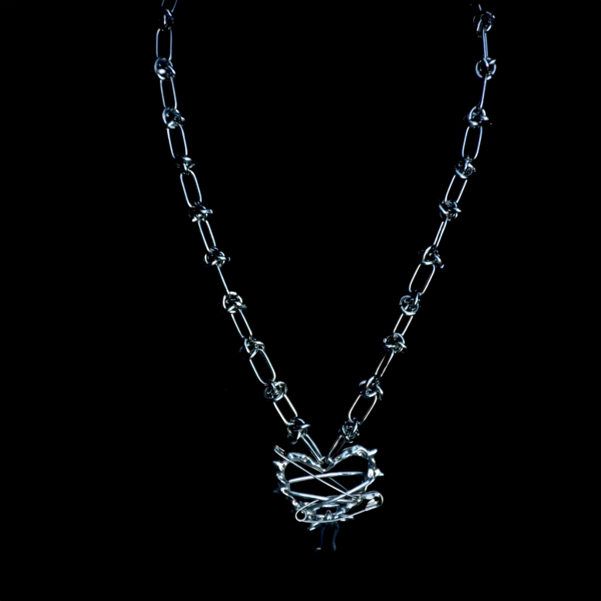Safety Pin Heart Barbed Stainless Steel Necklace
