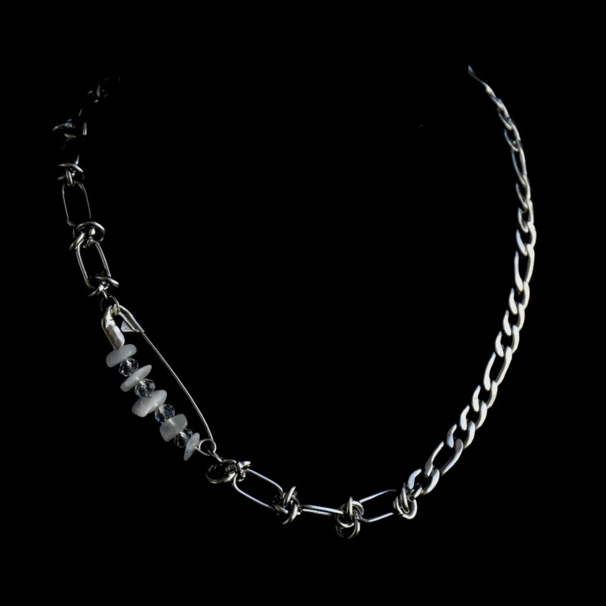Moonstone Pin Barbed Figaro Stainless Steel Choker