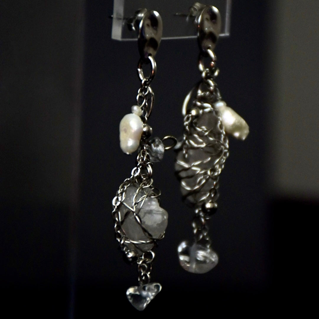 Quartz & Freshwater Pearl Stainless Steel Earrings