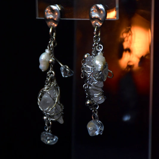 Quartz & Freshwater Pearl Stainless Steel Earrings