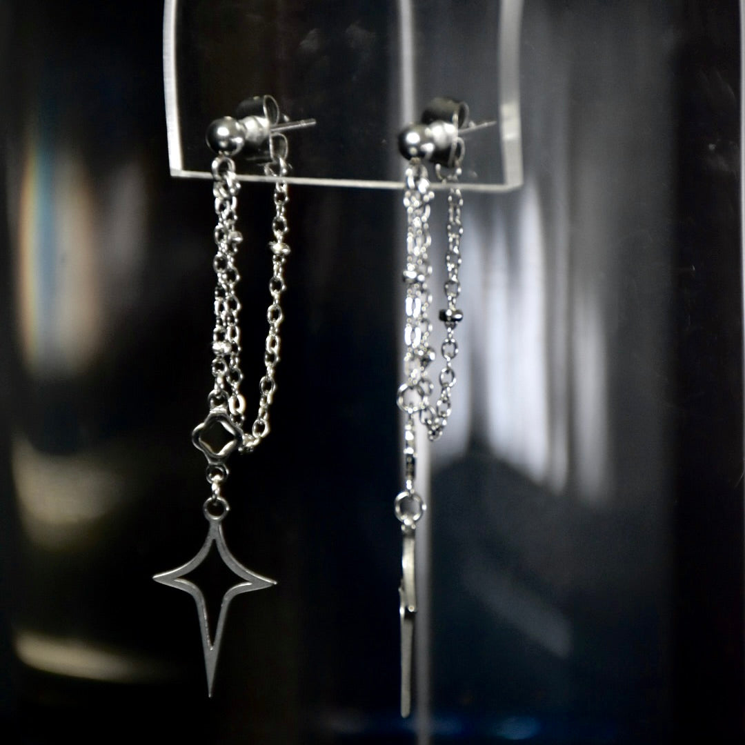 Starlit Rosary Chain Drop Stainless Steel Earrings
