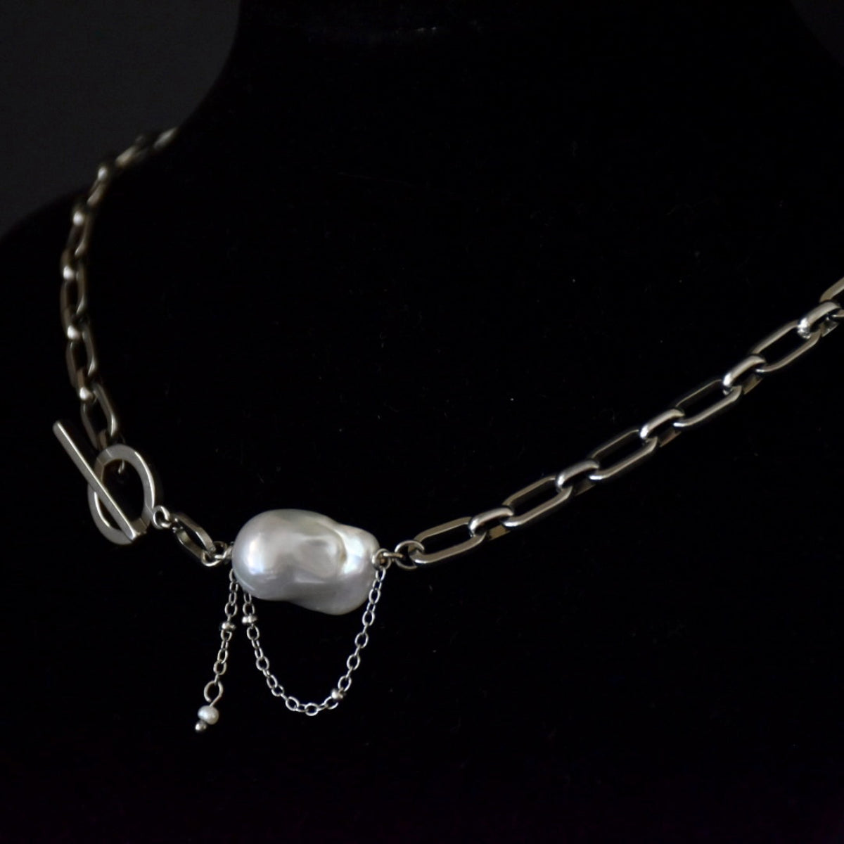 Freshwater Pearl Drop Thread-Through Clip Stainless Steel Necklace