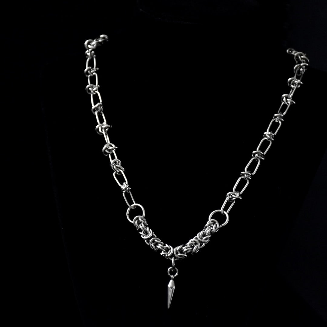 Barbed Wire & Chainmail Spike SS Necklace