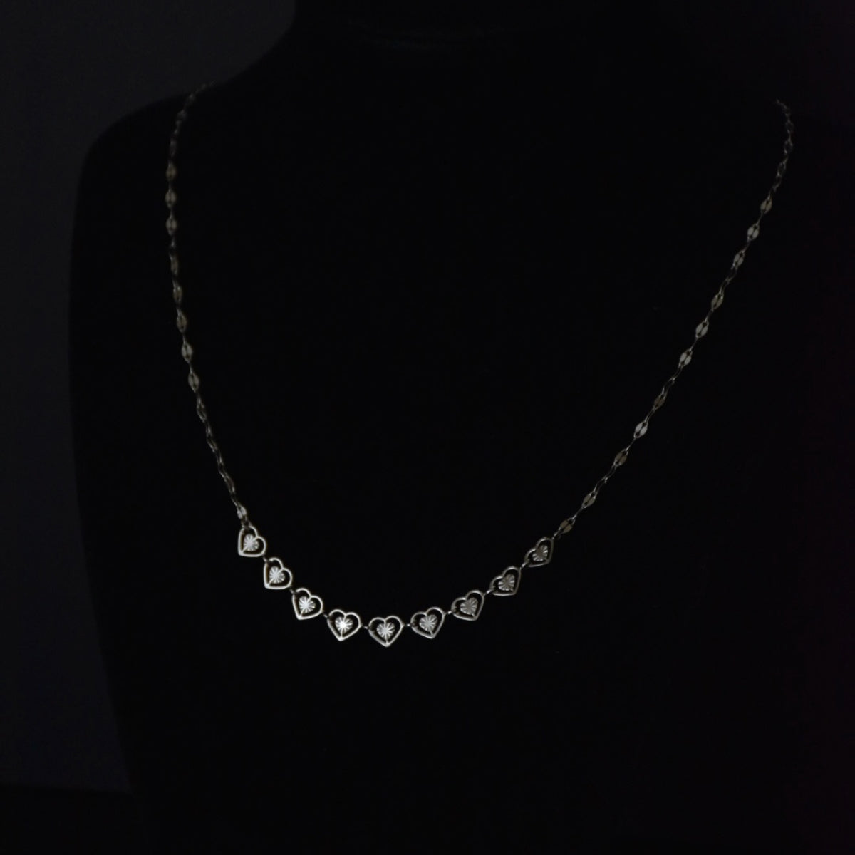 Hearts & Mirror Chain Stainless Steel Necklace