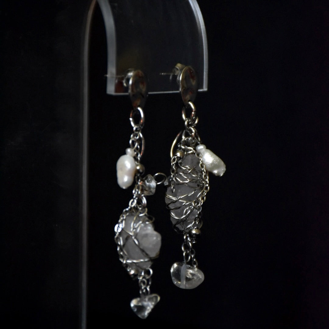 Quartz & Freshwater Pearl Stainless Steel Earrings