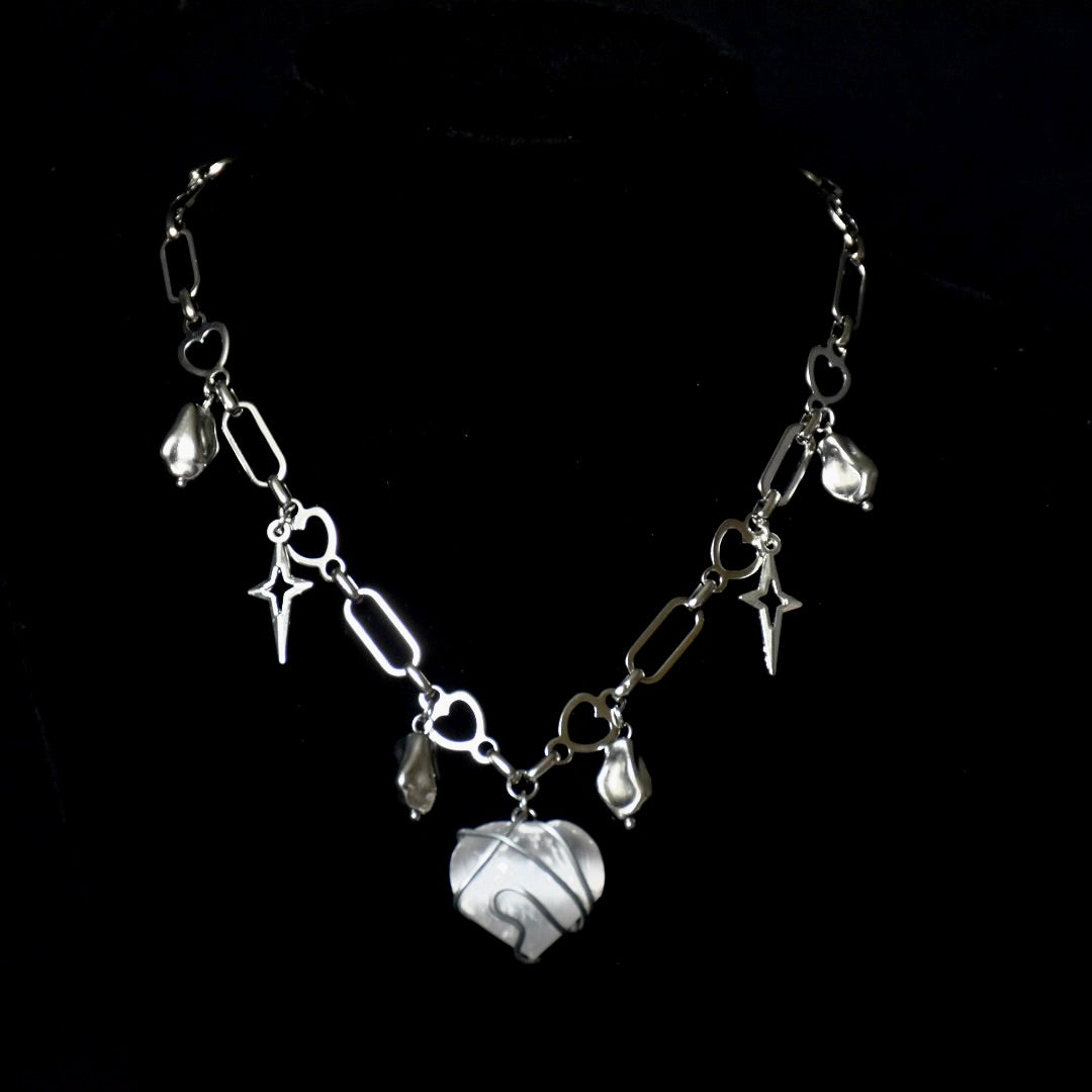 Selenite Heart Stainless Steel Choker