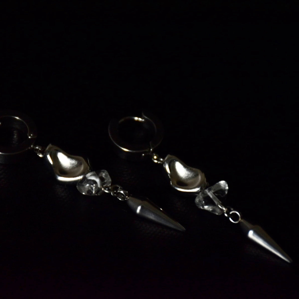 Clear Quartz Rocky Stainless Steel Earrings