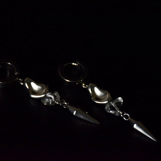 Clear Quartz Rocky Stainless Steel Earrings