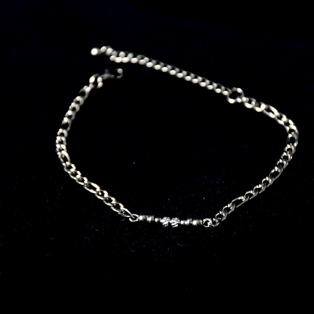 Textured Bead Figaro Stainless Steel Bracelet