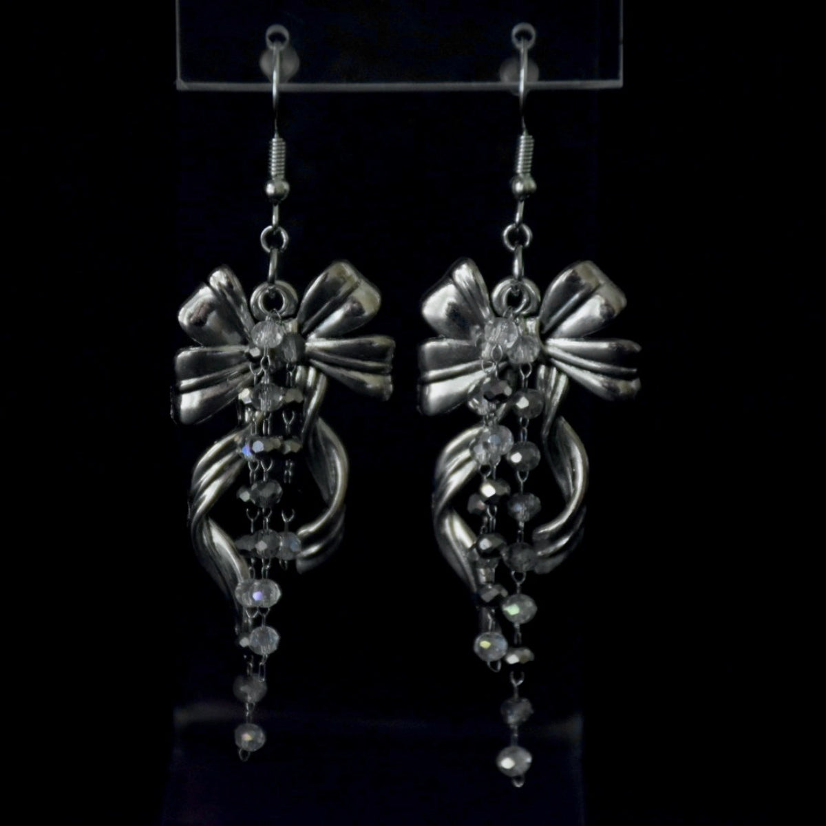 Crystal Bow Stainless Steel Drop Earrings