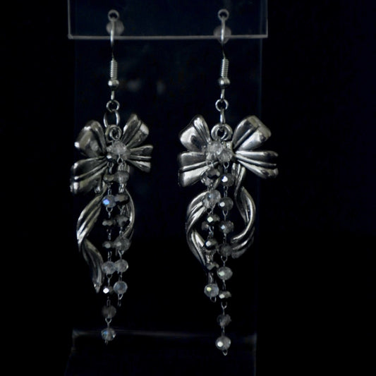 Crystal Bow Stainless Steel Drop Earrings