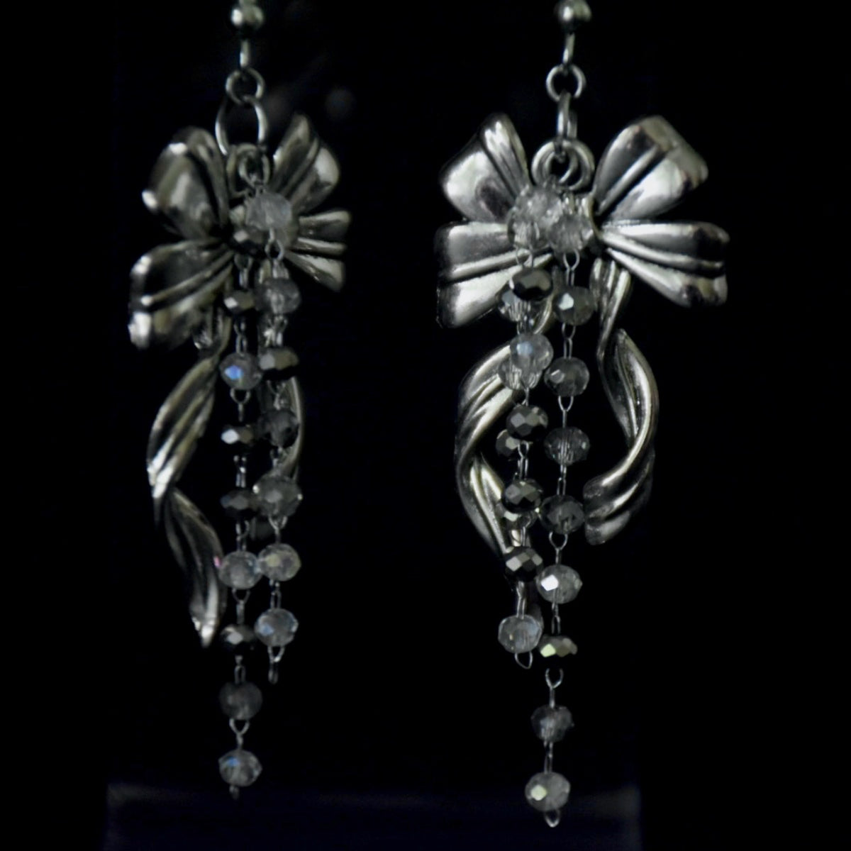 Crystal Bow Stainless Steel Drop Earrings