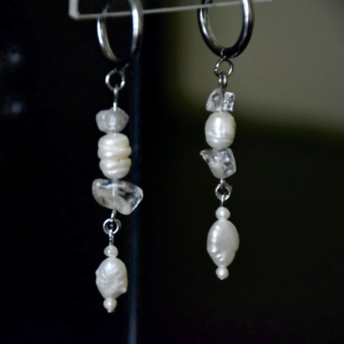 Freshwater Pearls & Clear Quartz Stainless Steel Drop Earrings