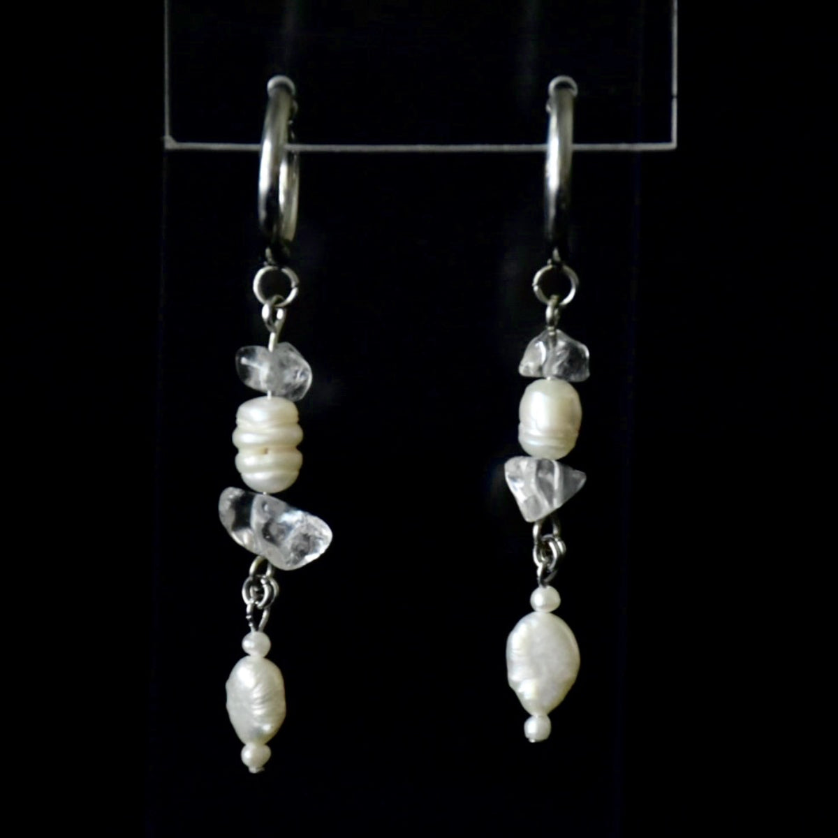 Freshwater Pearls & Clear Quartz Stainless Steel Drop Earrings