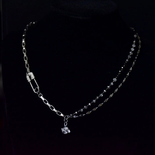 Asymmetric Two Chain Safety Pin Stainless Steel Necklace
